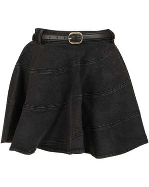 Self-Portrait Flared Denim Mini Rok - Zwart