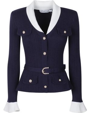 Self-Portrait Marineblauer Rippstrick-Cardigan