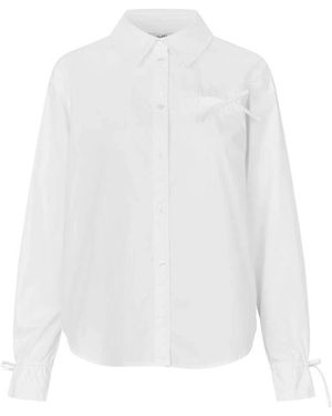 Mbym Weiße Bluse Mit Puffärmeln Und V-Ausschnitt