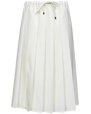 Brunello Cucinelli Geplooide Midi Rok - Wit