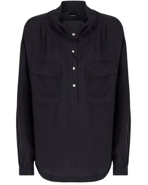 Pinko Overhemden ,Blauw ,Leer Twill Viscose Blouse