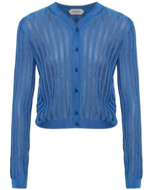Versace Truien & Vesten ,Blauw ,Leer Viscose Mesh Ribbed Knit Cardigan