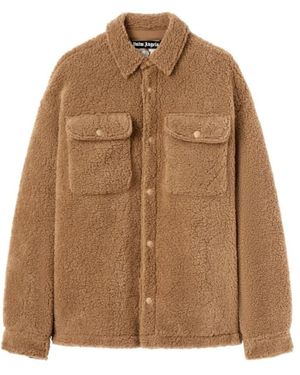 Palm Angels Braune fleece bestickte jacke