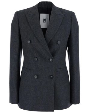 PT Torino Jassen ,Grijs ,Wol Dubbelrijige Jas Van Kasjmierwol - Blauw