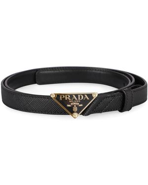 Prada Saffiano Leren Riem Met Metalen Gesp - Zwart