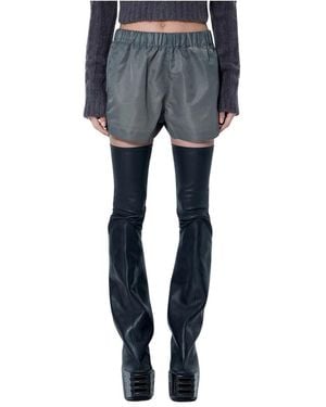 Rick Owens Korte Broeken ,Grijs ,Leer Shorts Met Elastische Taille - Blauw