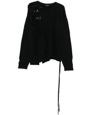 Ann Demeulemeester Schwarzer Woll-Distressed-Crew-Neck-Pullover