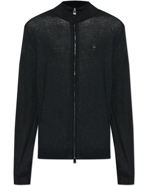 Emporio Armani Truien & Vesten ,Zwart ,Wol Effen Gebreid Vest Van Zuivere Scheerwol Met Volledige Ritssluiting