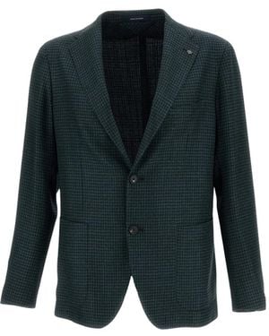 Tagliatore Kostuums ,Groen ,Wol Single-Breasted Blazer - Blauw
