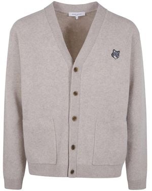 Maison Kitsuné Fox Head Milano Lamswollen Cardigan - Grijs