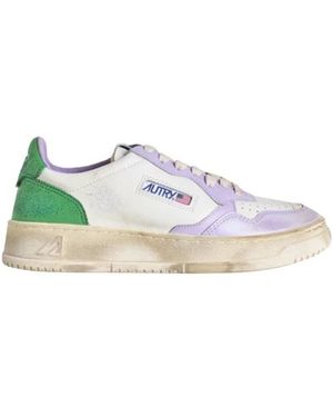 Autry Schoenen ,Veelkleurig ,Katoen Vintage Lila Leren Sneakers - Meerkleurig