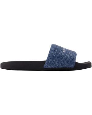 Alexander Wang Aw Denim Hotfix Pool Slides - Blue