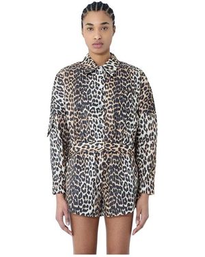 Ganni Leopardenmuster Kurze Jacke - Schwarz