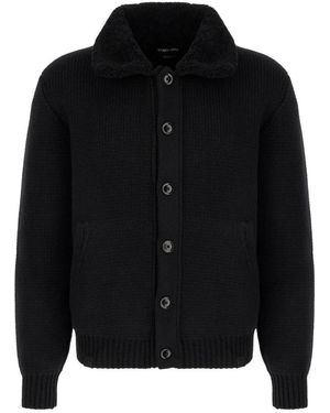 Tom Ford Shearling Collar Cashmere Cardigan - Zwart