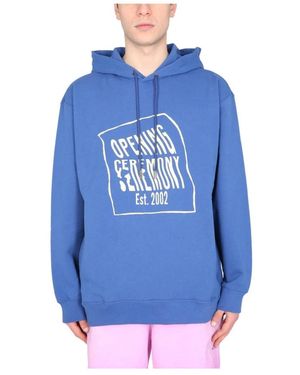 Opening Ceremony Hoodies & Sweatvesten ,Blauw ,Katoen Logo Print Cotton Hoodie