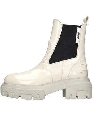 MSGM Schoenen ,Wit ,Leer Leren En Stoffen Enkelboots - Naturel