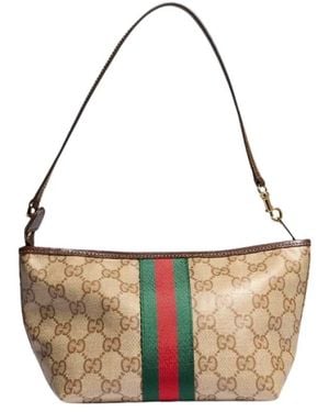 Gucci Tassen ,Kleine Pouch Met Band En Web - Bruin