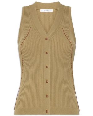 Max Mara Geripptes V-Ausschnitt-Top - Natur