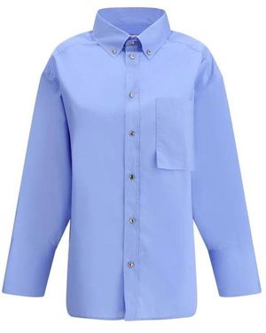 DARKPARK Klassische Baumwollbluse Mit Verstellbaren Manschetten - Blau