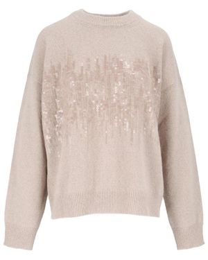Peserico Rundhals-Pullover Mit Pailletten - Natur