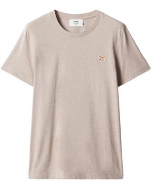 Maison Kitsuné Tops ,Katoen Fox Patch Crew Neck T-Shirt - Naturel