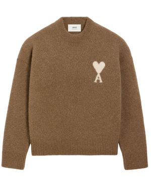 Ami Paris De Coeur Rundhals-Pullover - Braun