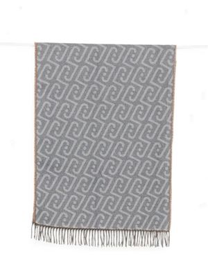 Liu Jo Accessoires ,Blauw ,Polyester Monogram Jacquard Sjaal - Grijs