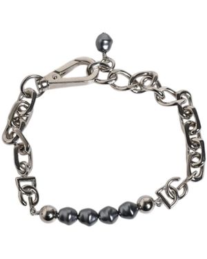 Dolce & Gabbana Accessoires ,Grijs ,Zilveren Ketting Parel Armband - Metallic
