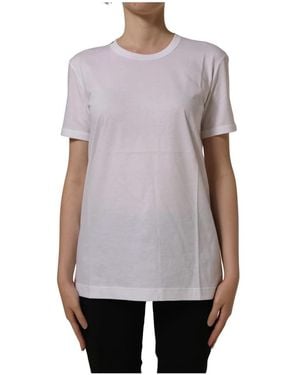 Dolce & Gabbana Tops ,Wit ,Katoen T-Shirt Met Ronde Hals En Korte Mouwen - Paars