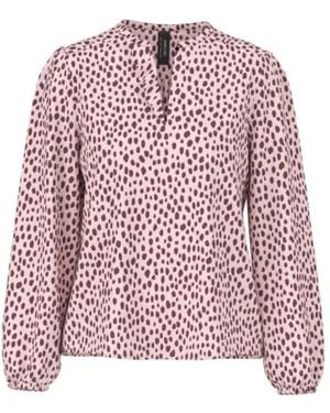 Marc Cain Overhemden ,Veelkleurig ,Polyester Blouse Met V-Hals En Volantdetail - Roze