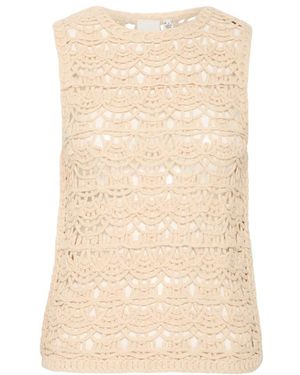 Ichi Tops ,Katoen Elegante Gebreide Sandshell Trui - Naturel