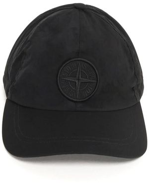 Stone Island Schwarzer Nylon-Metall-Geprägter Logo-Hut