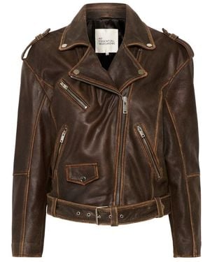 My Essential Wardrobe Braune retro wash leder bikerjacke