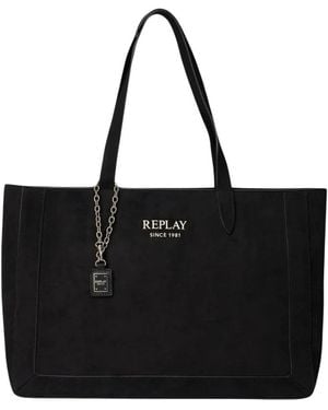 Replay Synthetische Tote Bag Met Velours-Effect - Zwart