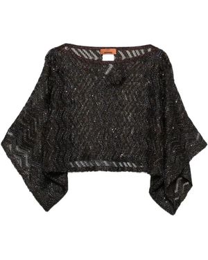 Missoni Zigzag Mesh Top Met Pailletten En Wijde Mouwen - Zwart