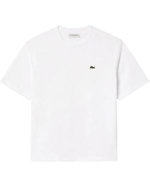 Lacoste Tops ,Wit ,Katoen T-Shirt Van Zacht Katoen Met Relaxte Pasvorm