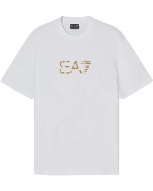 EA7 Tops ,Wit ,Katoen Premium Label T-Shirt Met Ronde Hals