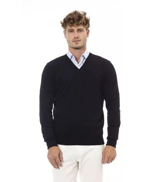 Alpha Studio Eleganter V-Ausschnitt Pullover - Blau