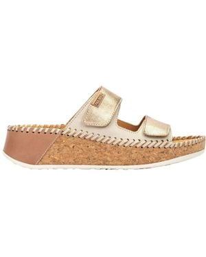 Pikolinos Schoenen ,Bruin ,Marina Strap Slide Sandalen - Wit