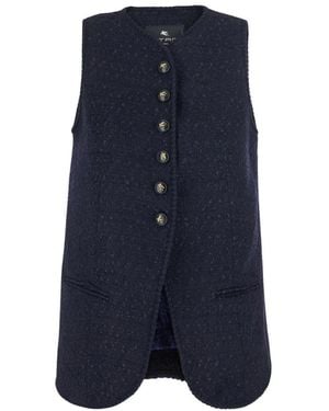 Etro Jassen ,Blauw ,Wol Mouwloze Jas Met Ronde Hals