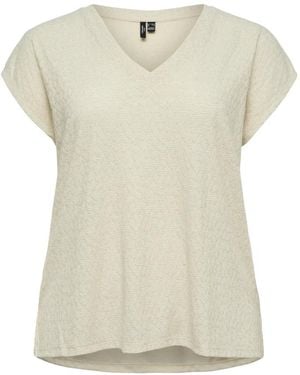 Vero Moda Tops ,Denim Lurex Pattern Front T-Shirt - Naturel