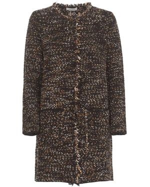 Kangra Jassen ,Zwart ,Wol Zwarte Kasjmier Wollen Jas Met Lurex - Bruin