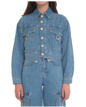 Liu Jo Denim Harrington Jacke Mit Knopfverschluss - Blau