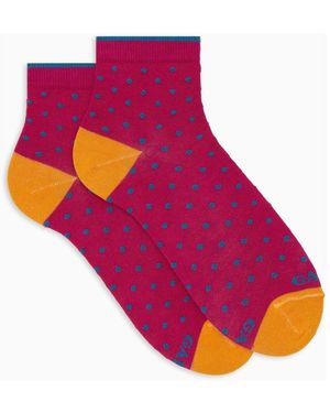Gallo Damen-Superkurzsocken Aus Fuchsiafarbener Baumwolle Mit Tupfenmuster - Lila