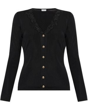 Balmain Truien & Vesten ,Zwart ,Leer Cardigan Met Kanten Bies