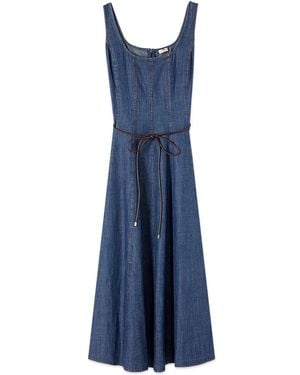 Oltre Kleedjes ,Blauw ,Denim Mouwtjesloze Lange Jurk Met Denim Effect