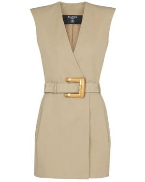 Balmain Korte Gabardine Jurk Met Riem - Metallic