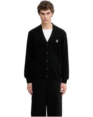 Maison Kitsuné Fox Head Lammwoll-Strickjacke Für Komfort - Schwarz