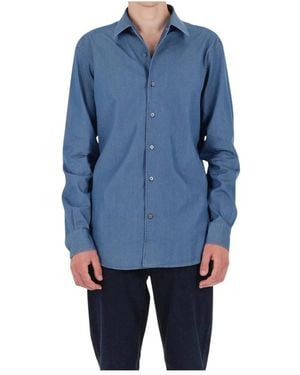 ZEGNA Denim Overhemd Met Paramontura Kraag - Blauw