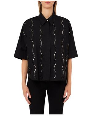 Liu Jo Overhemden ,Zwart ,Katoen Shirt Met Korte Mouwen